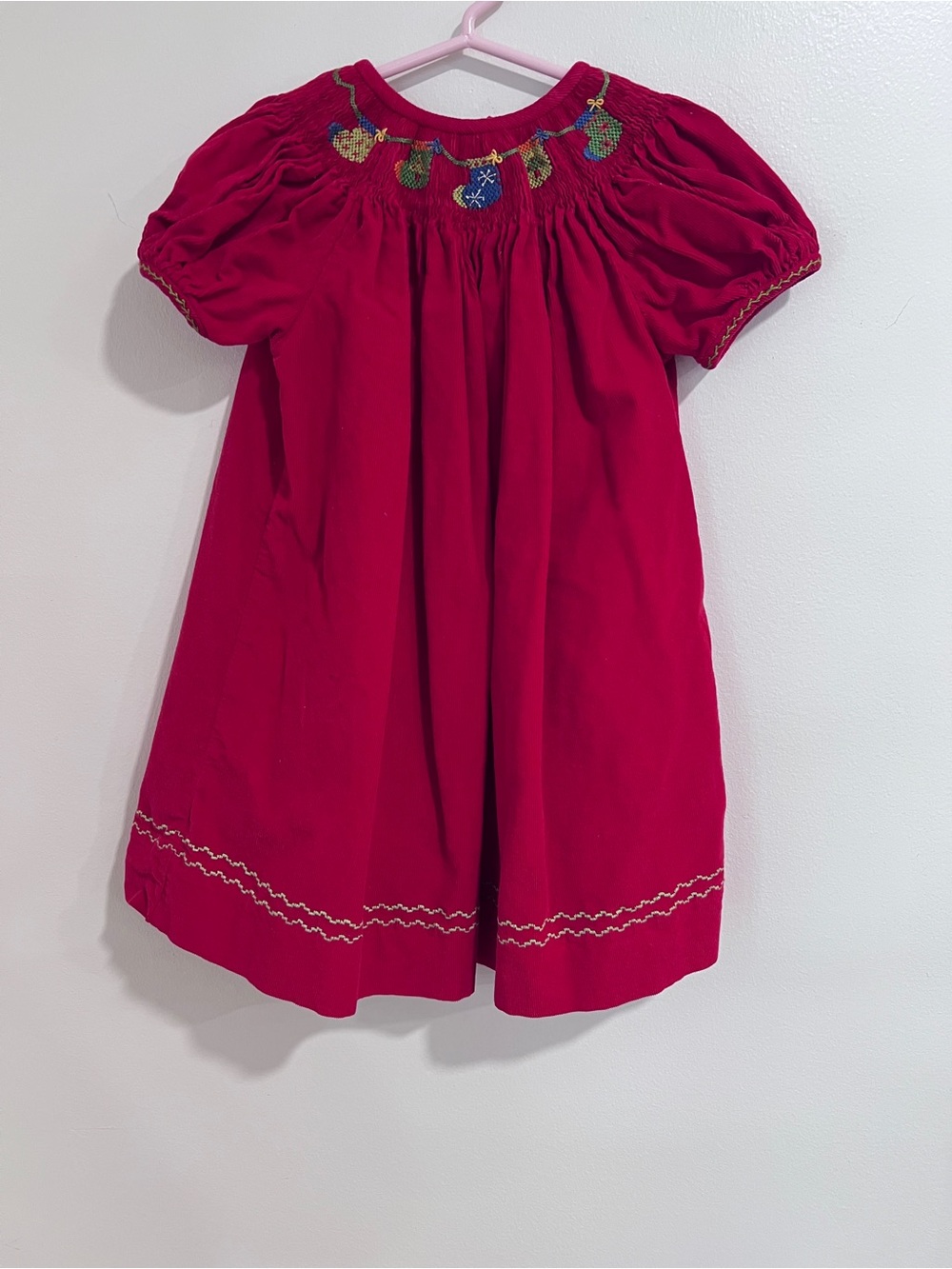 Classic Red Smocked Girls Dress with Holiday Embroidery